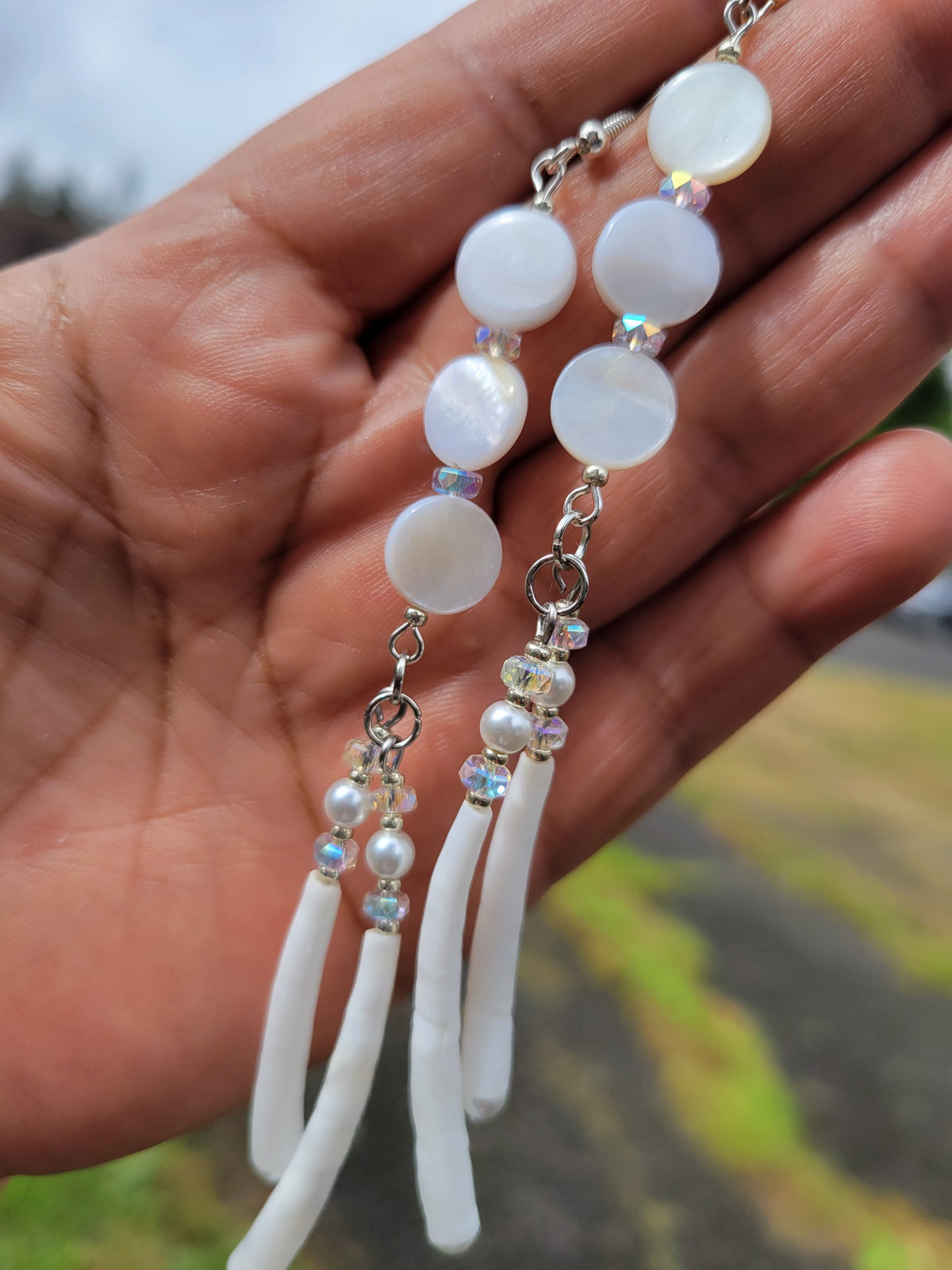 White Mother of Pearl and dentalium earrings