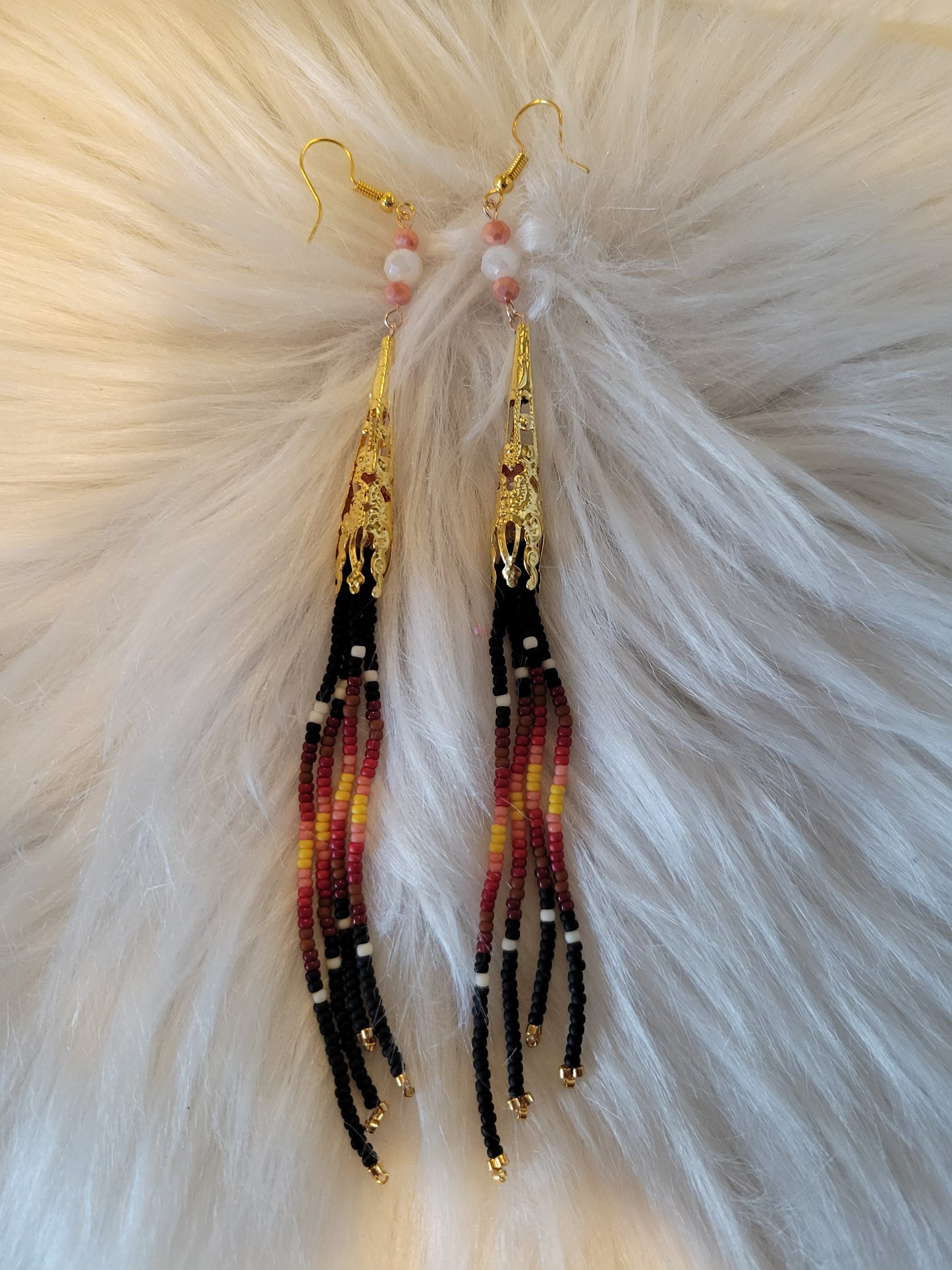 Fire color dangle beaded earrings