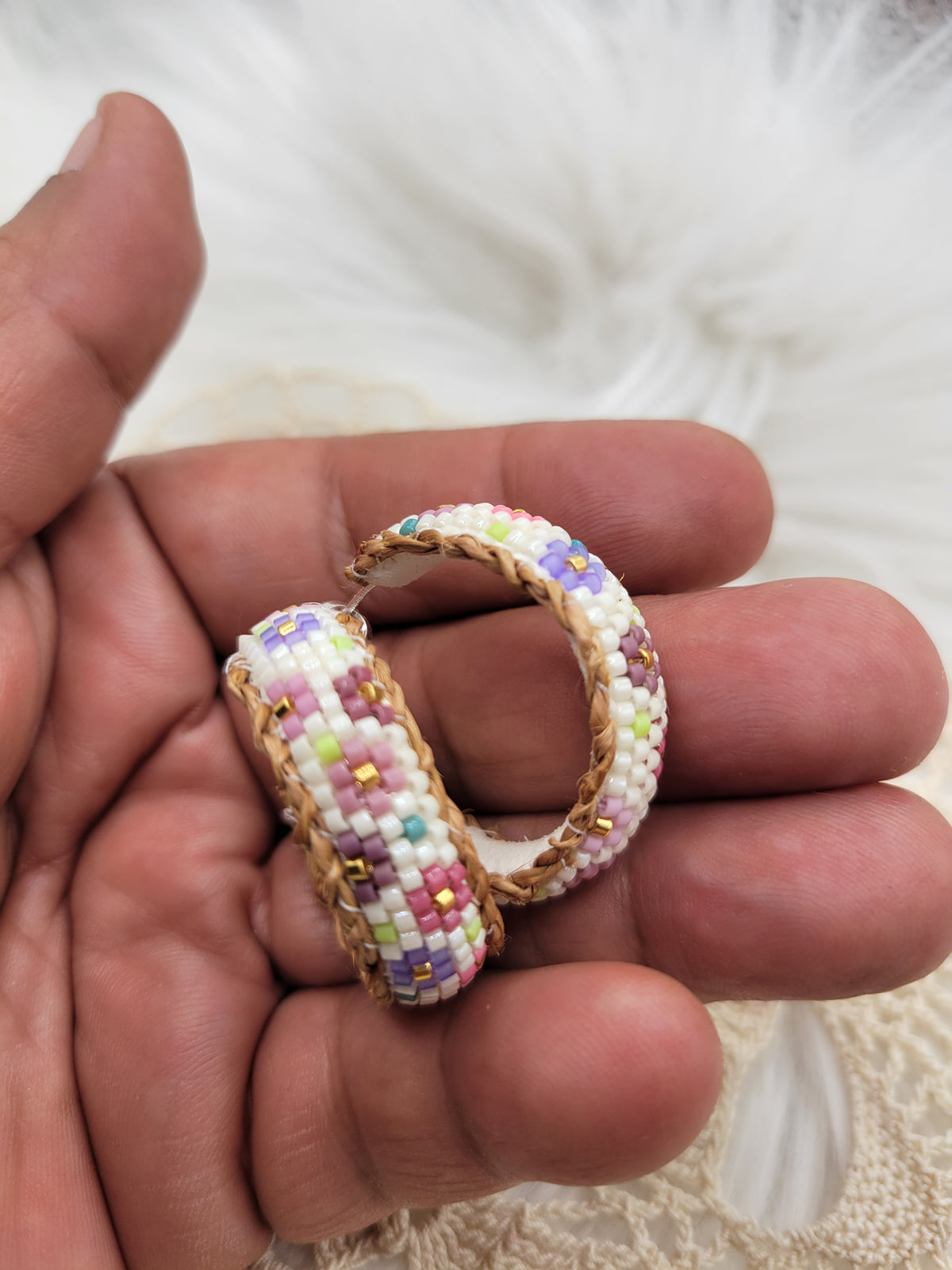 Flower beaded hoop earrings