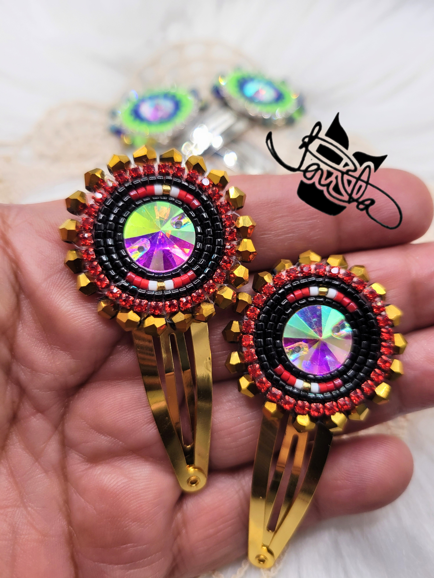 Red/black beaded Berets