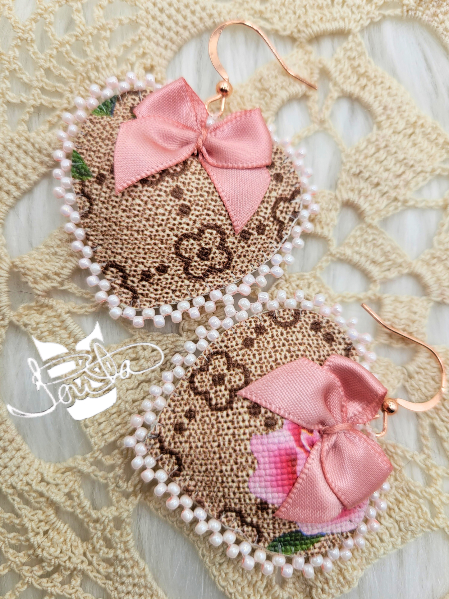 Mini heart pillow beaded earrings