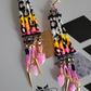 Rainbow leopard dentalium earrings with custom clay arrowheads and spikes