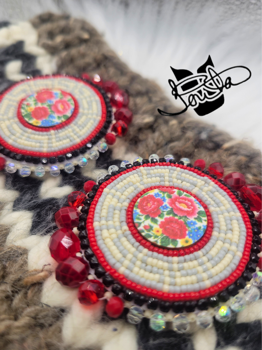 Kokum/Cowichan inspired Beaded Earrings Red