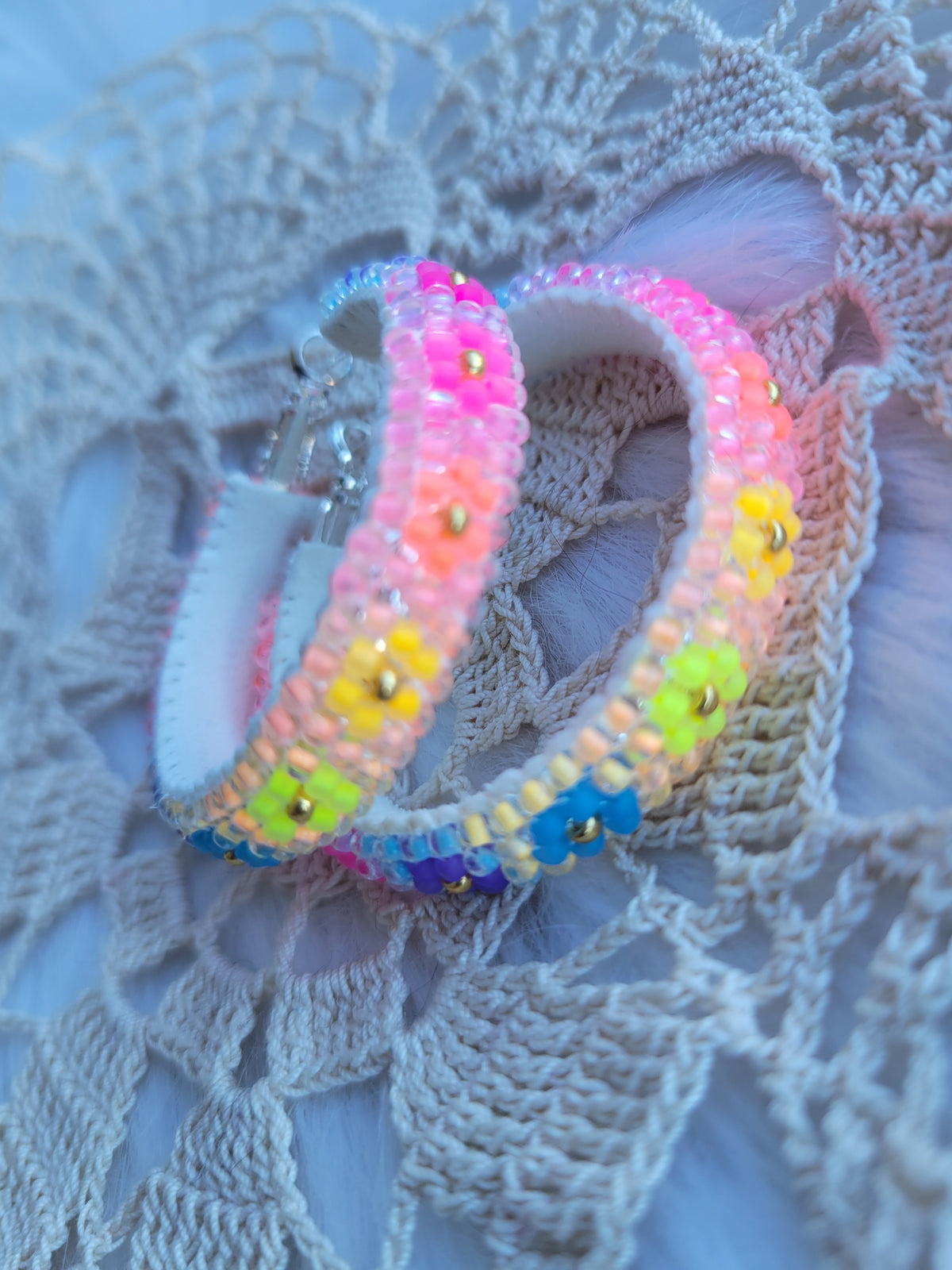 Rainbow Flower Hoop Earrings that glows in the dark