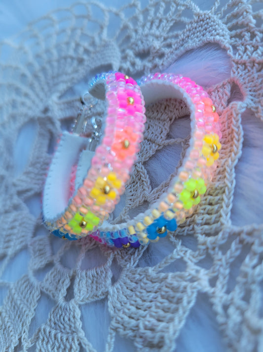 Rainbow Flower Hoop Earrings that glows in the dark