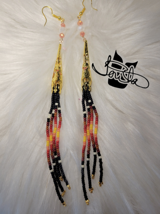 Fire color dangle beaded earrings