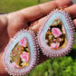Gold mirrored rose cab beaded earrings