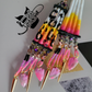 Rainbow leopard dentalium earrings with custom clay arrowheads and spikes