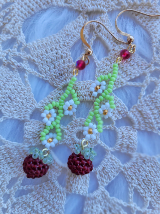 Deep Red berry beaded earrings