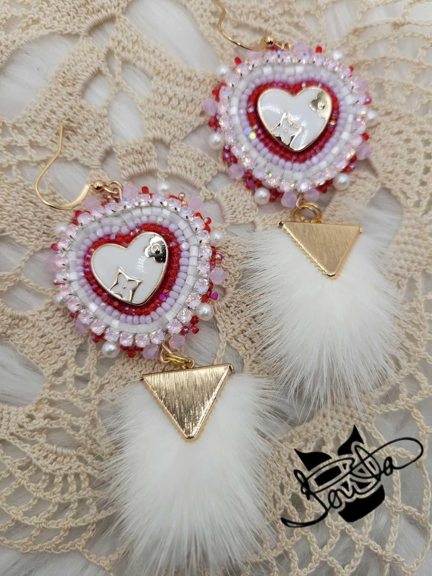 Valentine collection white beaded earrings