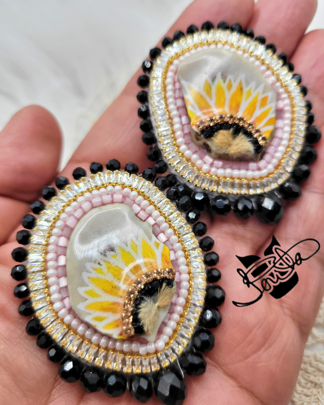 Sunflower antler earrings