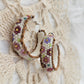 Flower beaded hoop earrings