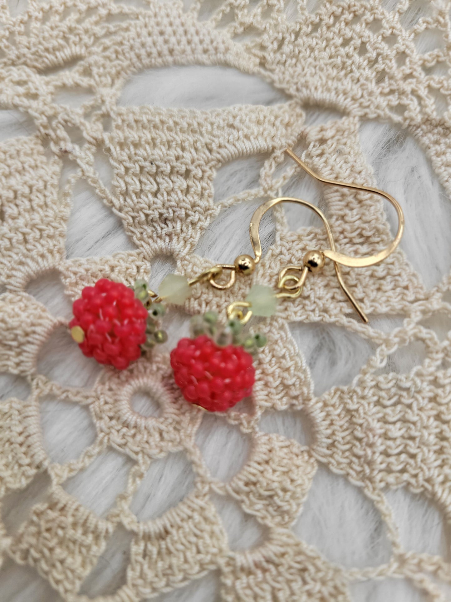 Matte red berry beaded earrings