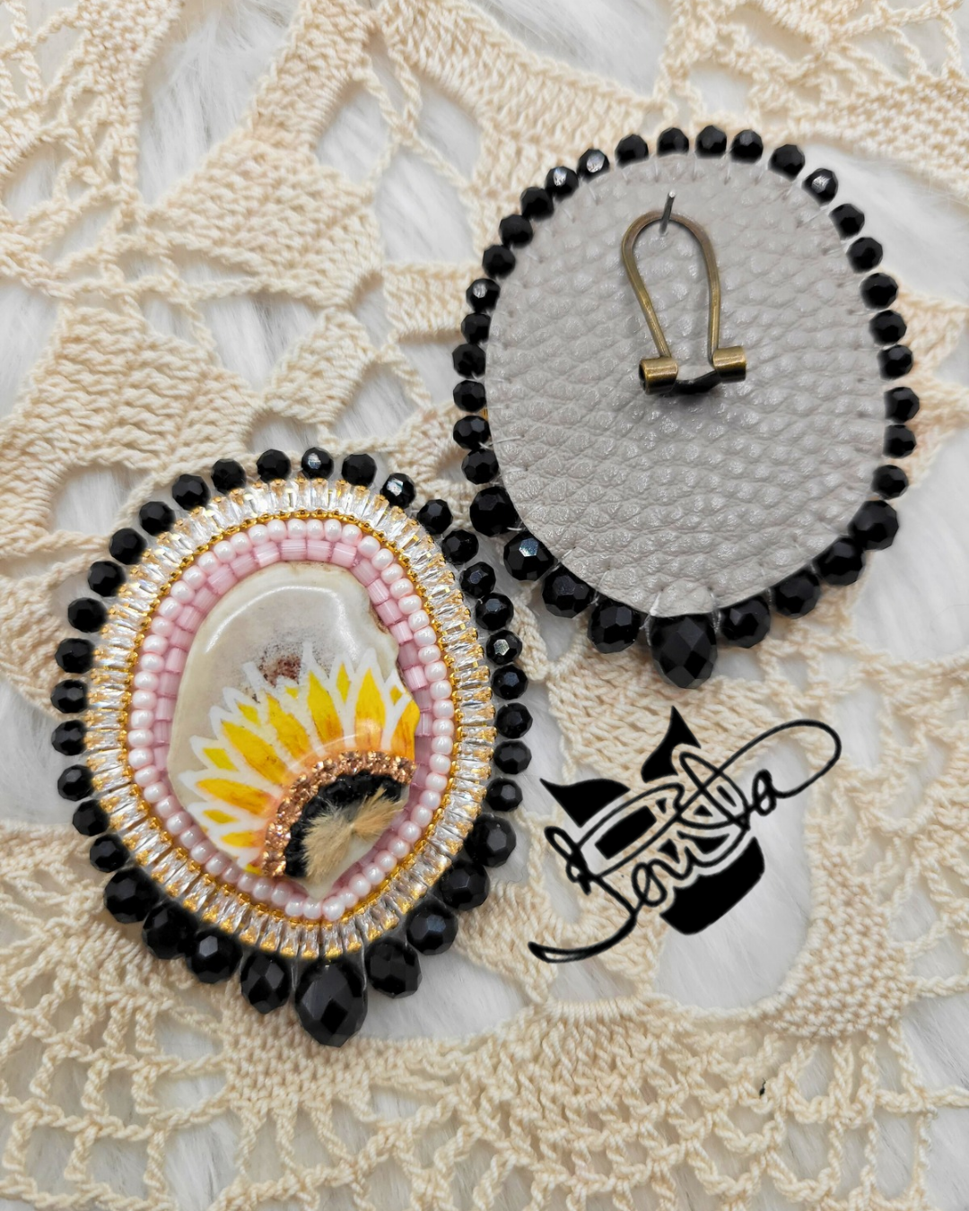 Sunflower antler earrings