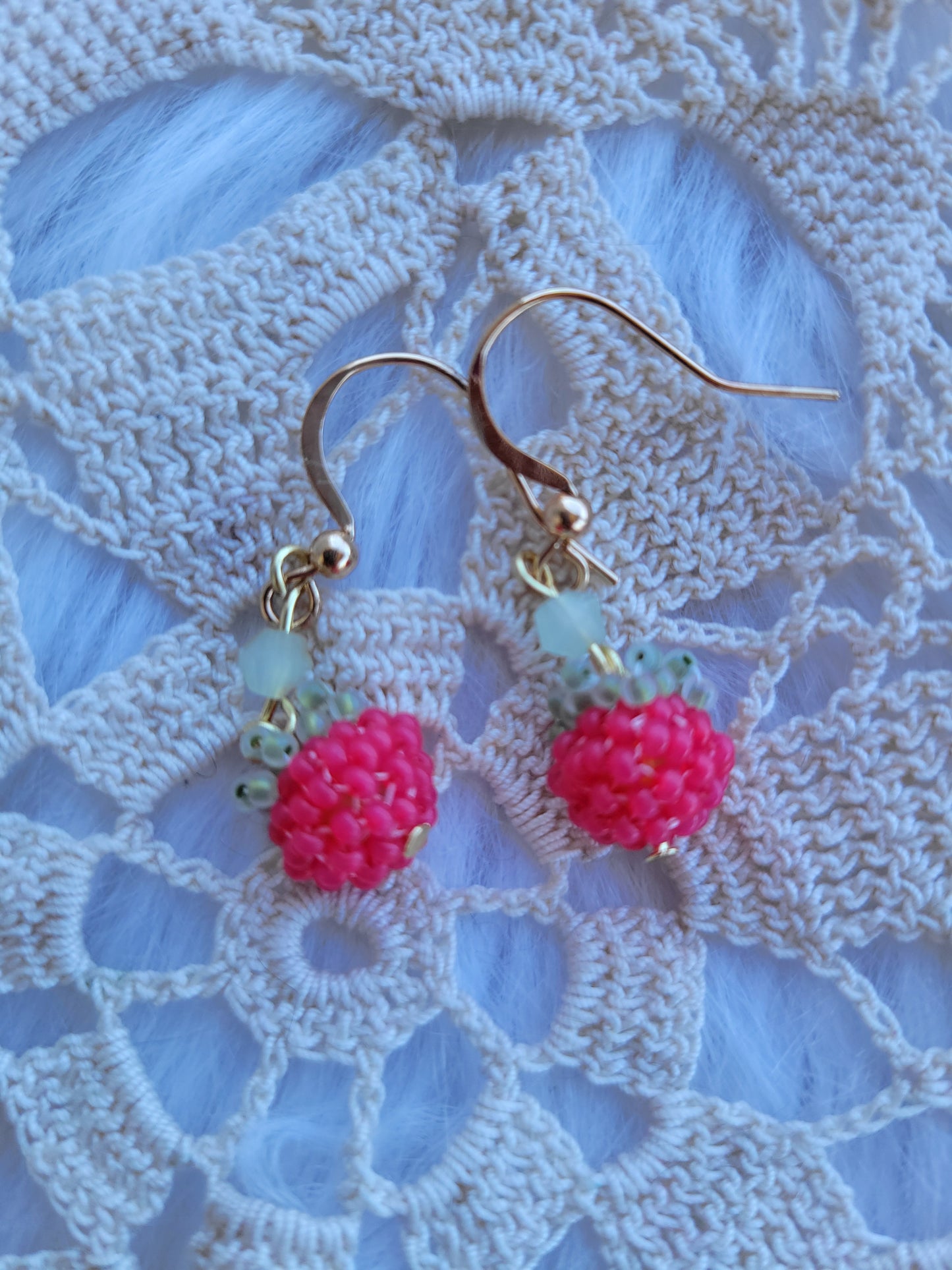 Matte red berry beaded earrings