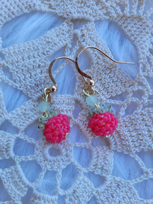 Matte red berry beaded earrings