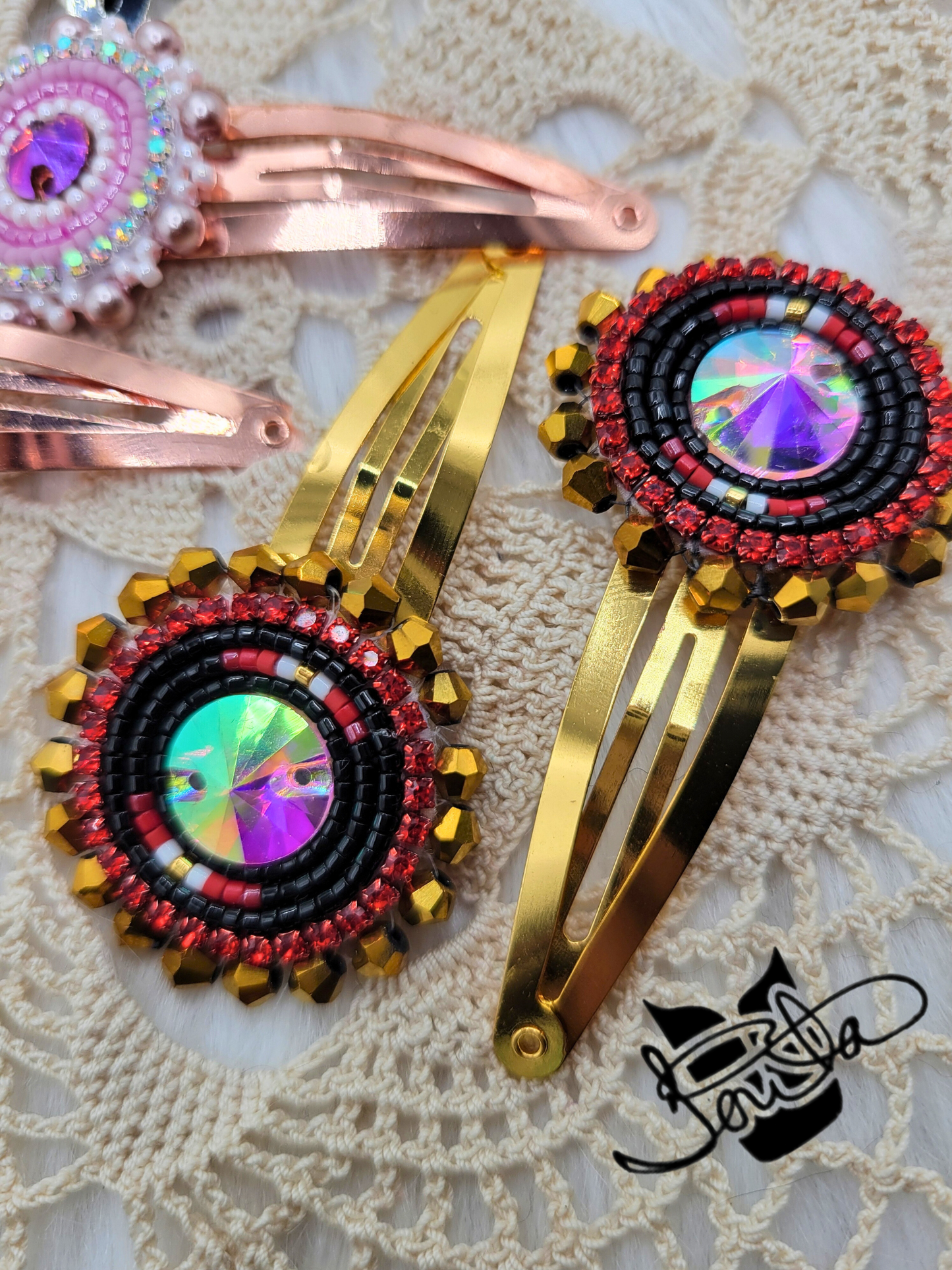 Red/black beaded Berets