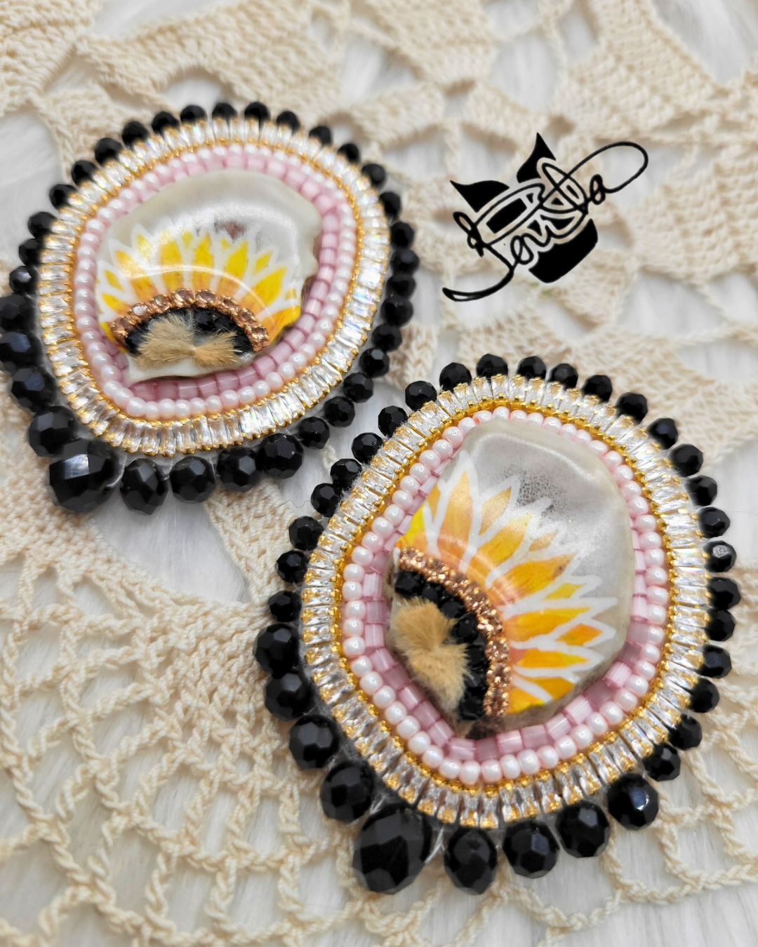Sunflower antler earrings