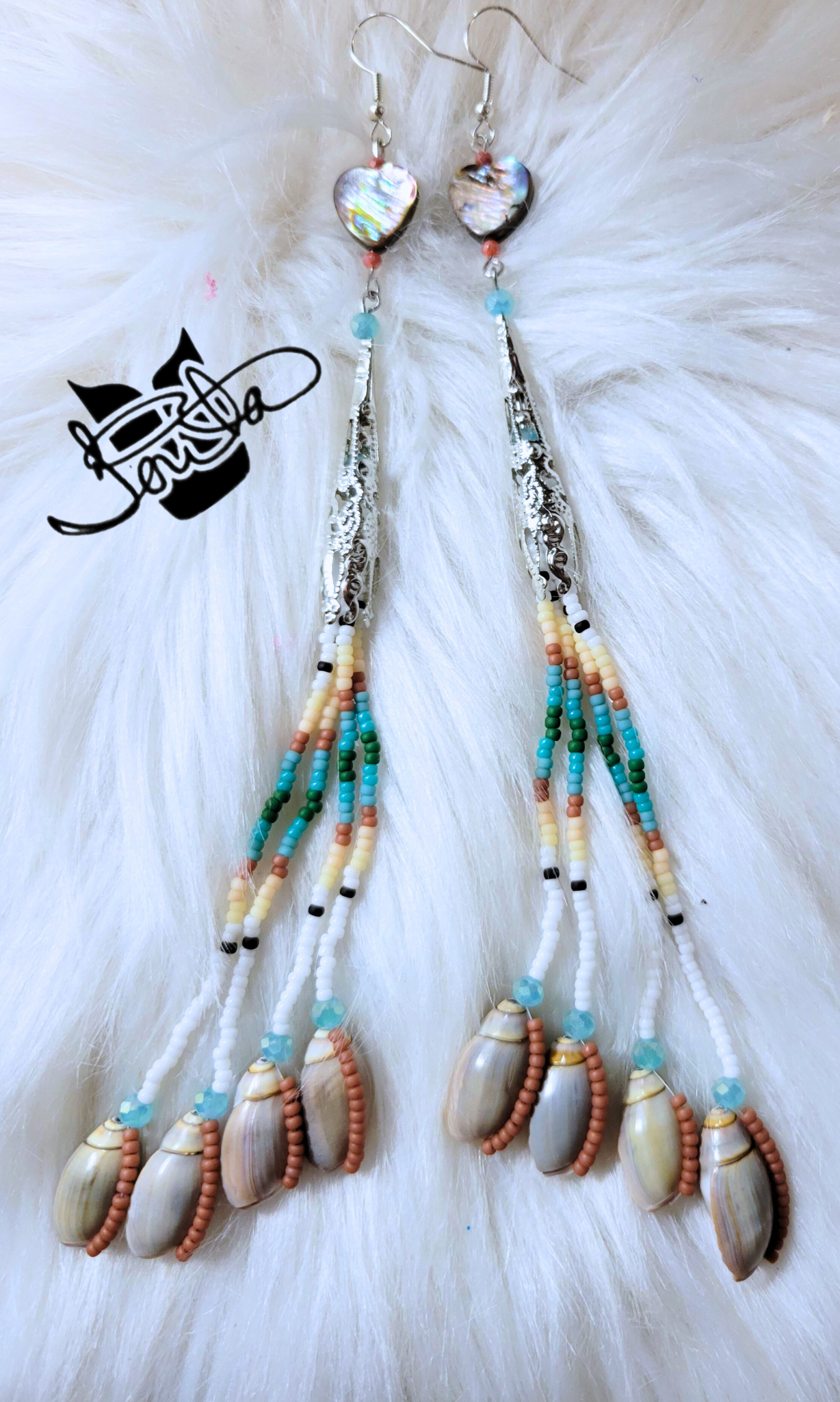 Heart shaped Abalone and olive shells dangle earrings