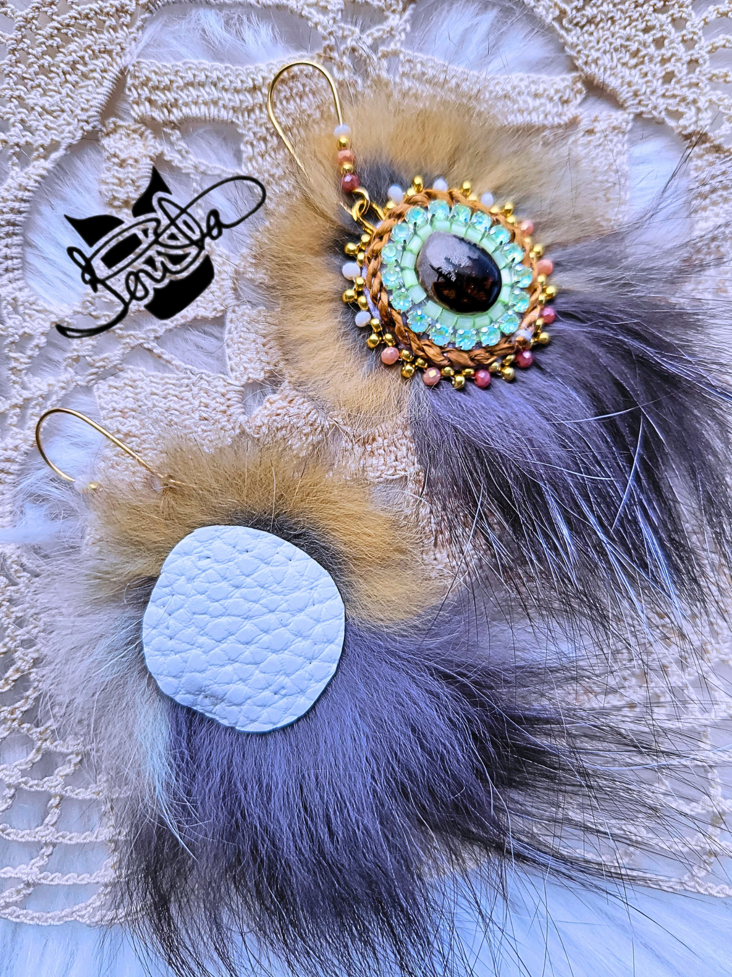 Antler/fur beaded earrings