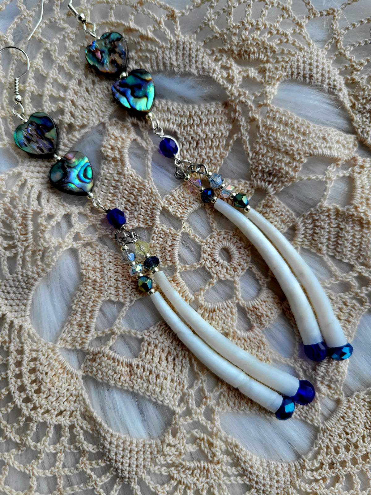 Stacked heart abalone beads with Dentalium dangles