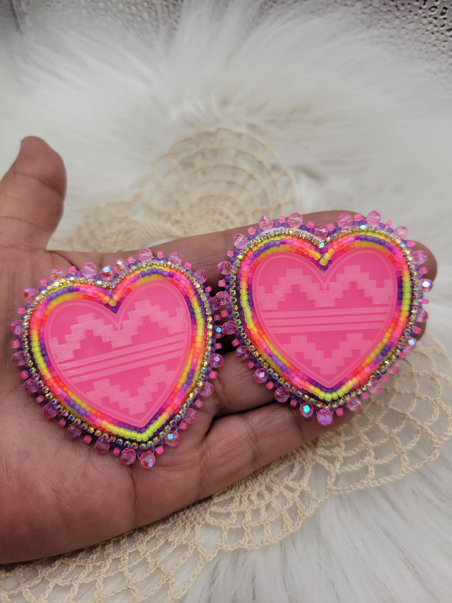 Stacked neon glow hearts