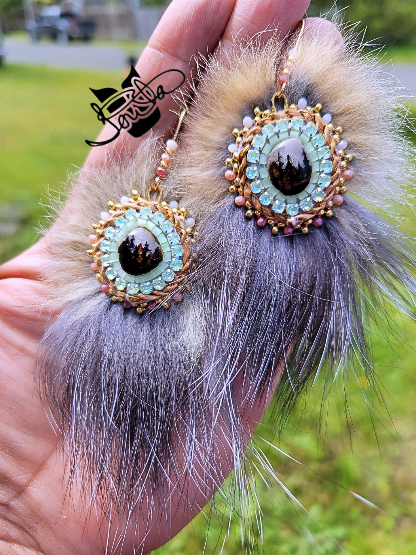 Antler/fur beaded earrings
