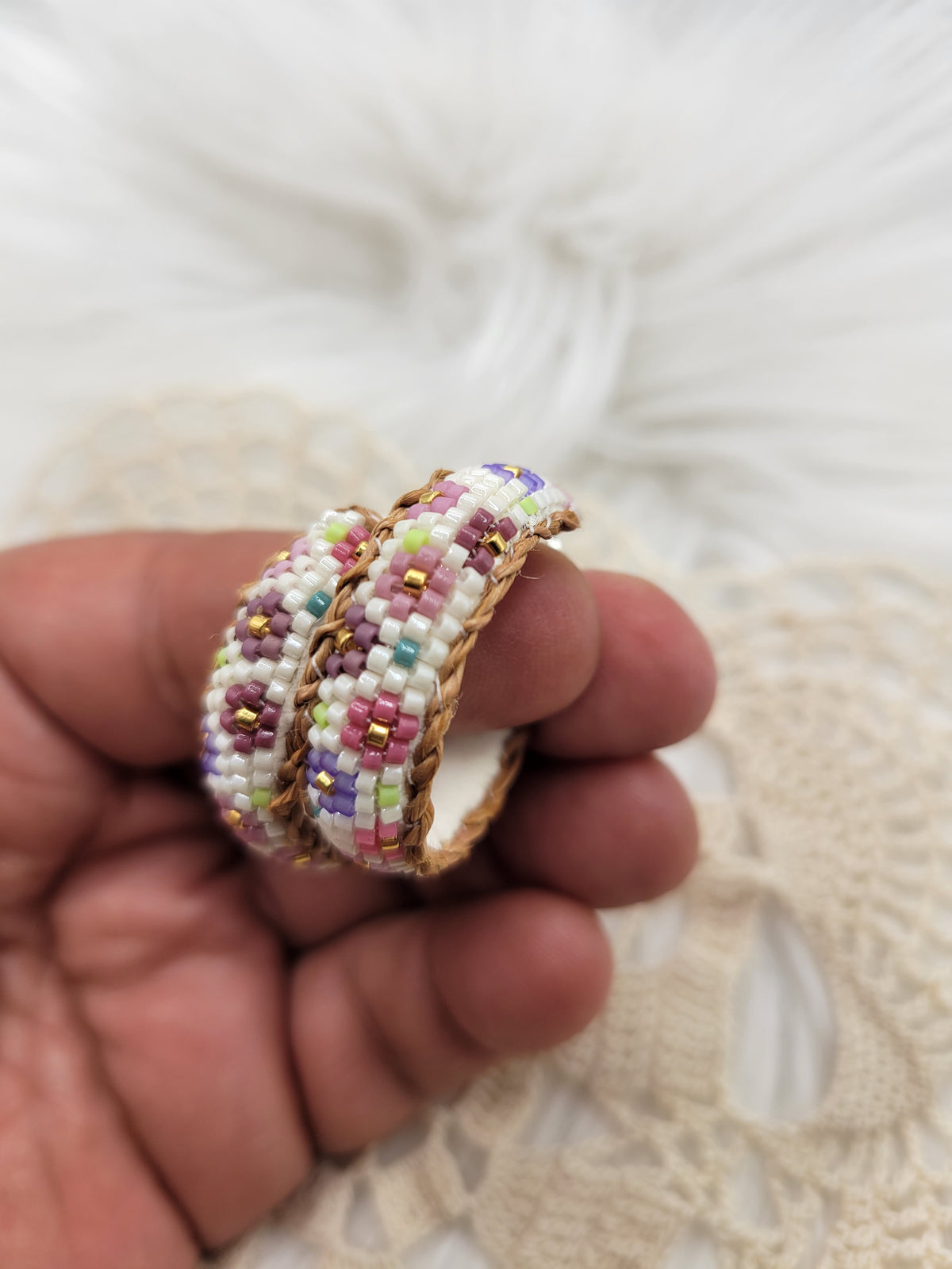 Flower beaded hoop earrings