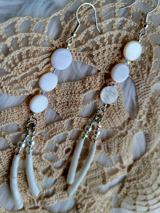 White Mother of Pearl and dentalium earrings