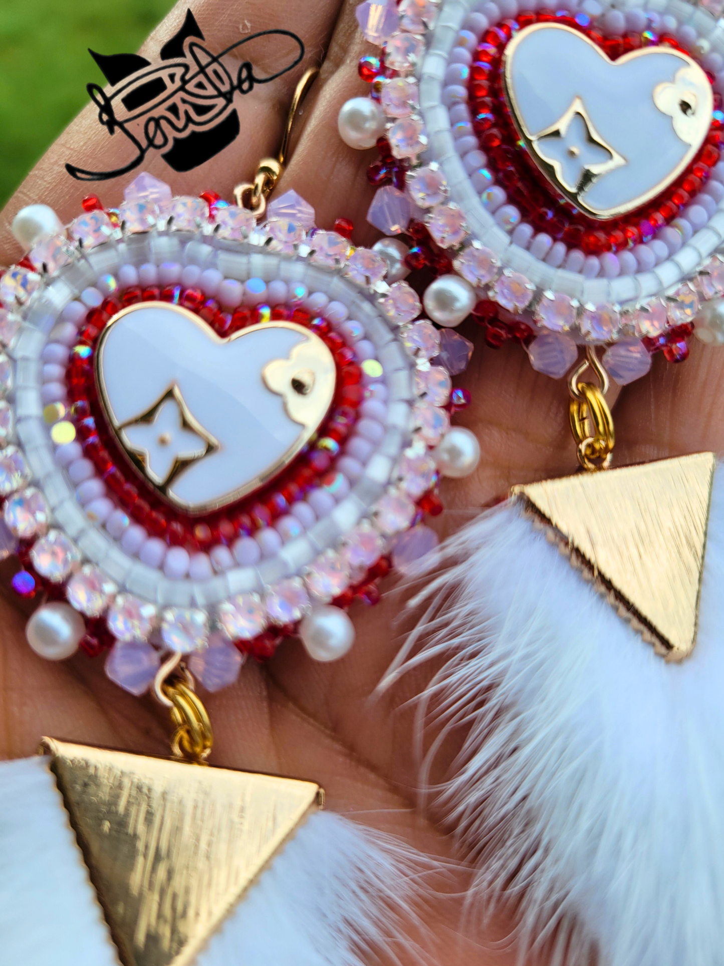 Valentine collection white beaded earrings