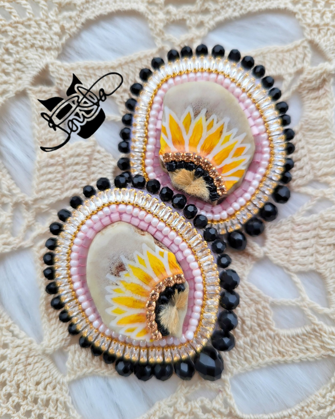 Sunflower antler earrings