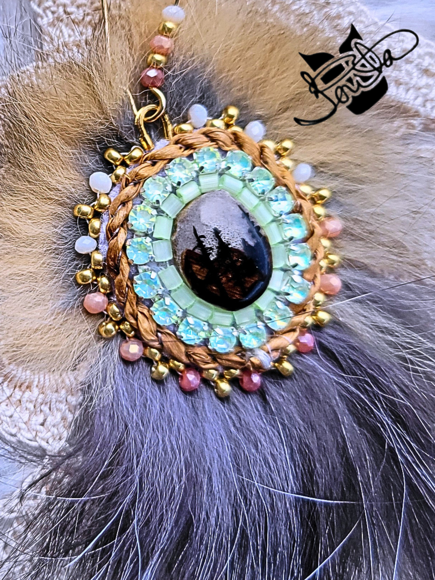 Antler/fur beaded earrings