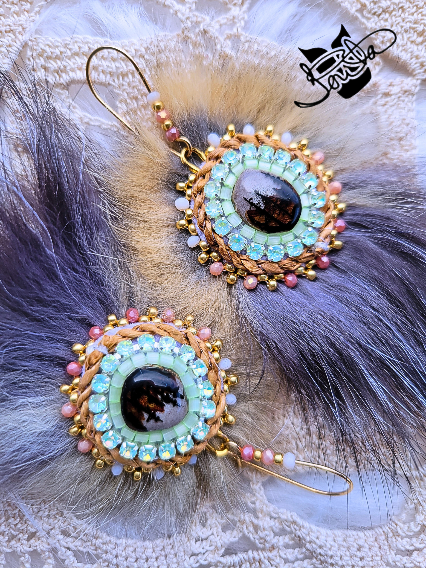 Antler/fur beaded earrings