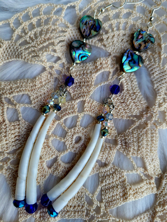 Stacked heart abalone beads with Dentalium dangles