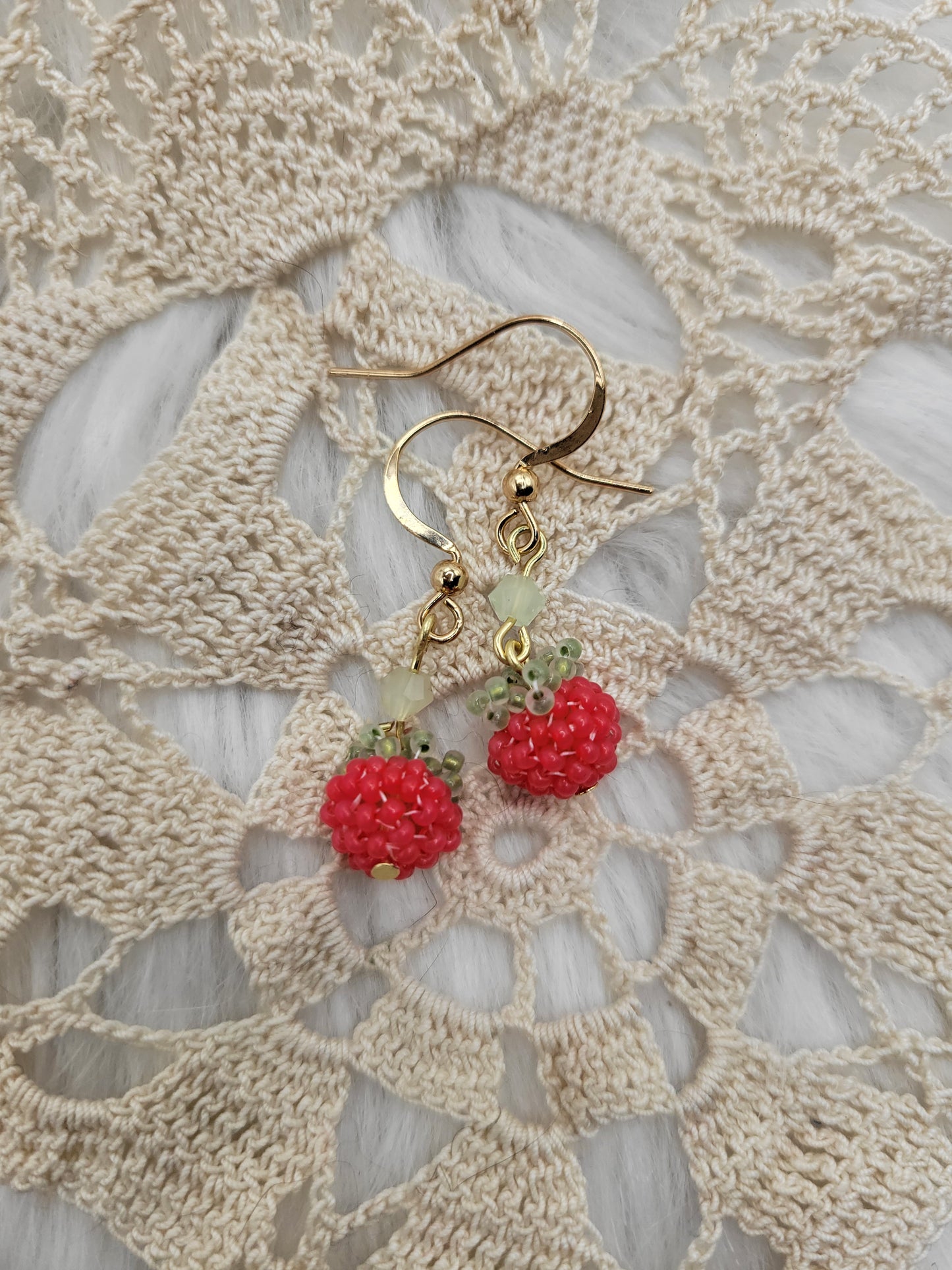 Matte red berry beaded earrings