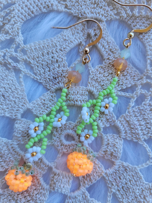 Salmon berry beaded earrings