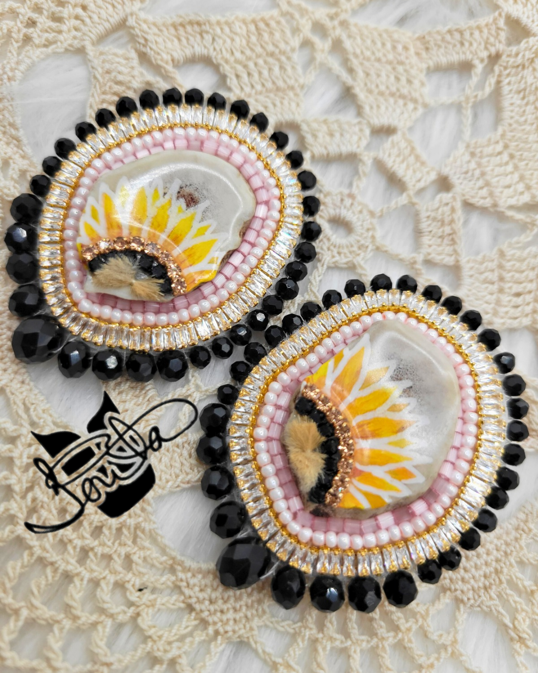 Sunflower antler earrings