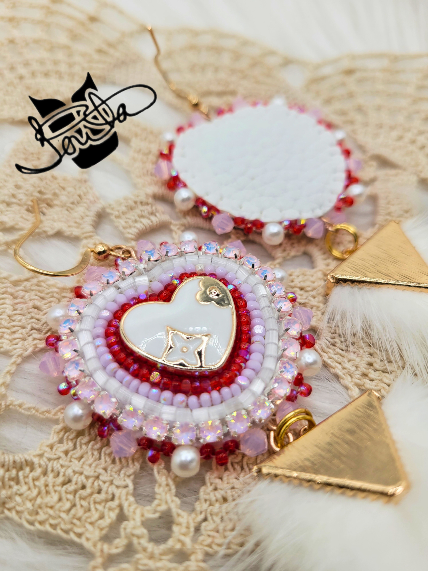 Valentine collection white beaded earrings
