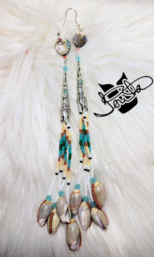 Heart shaped Abalone and olive shells dangle earrings