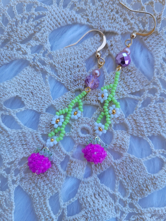 Purple berry beaded earrings