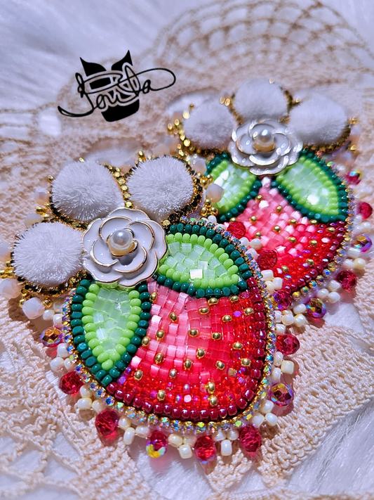 Strawberry Fluff beaded earrings