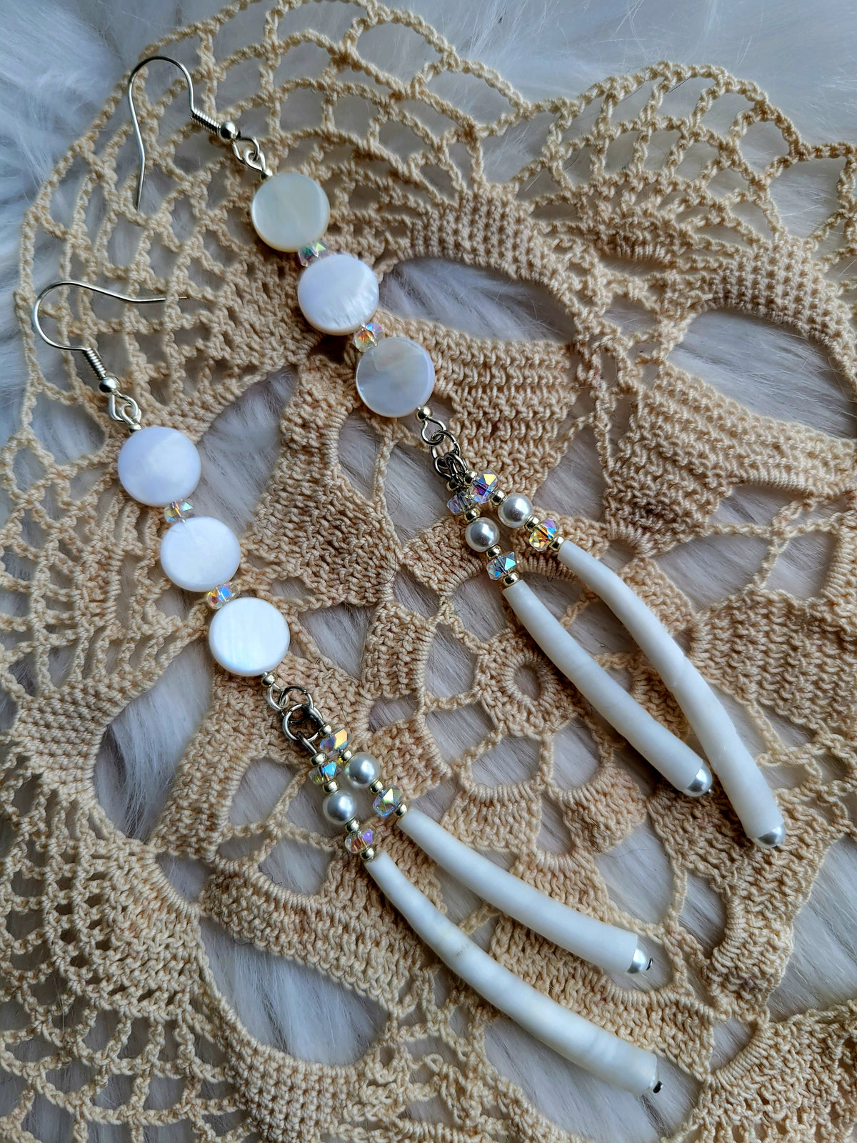 White Mother of Pearl and dentalium earrings