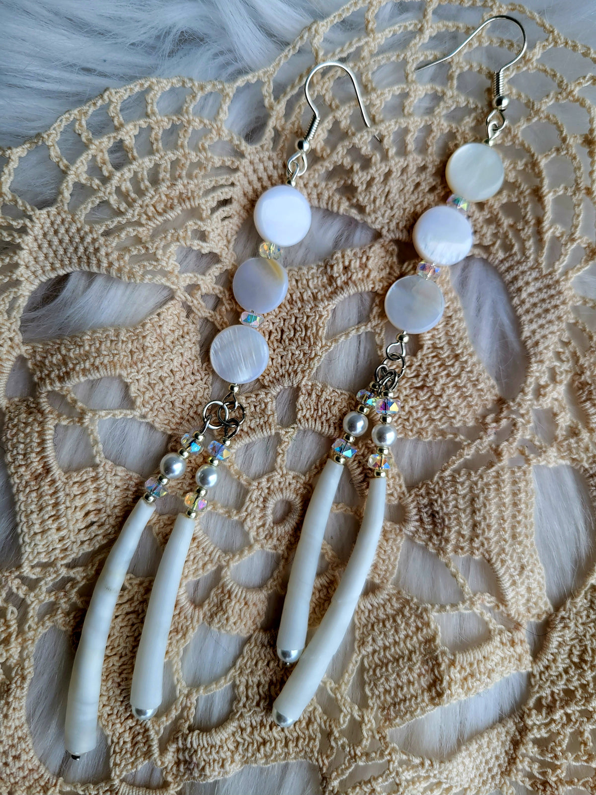 White Mother of Pearl and dentalium earrings