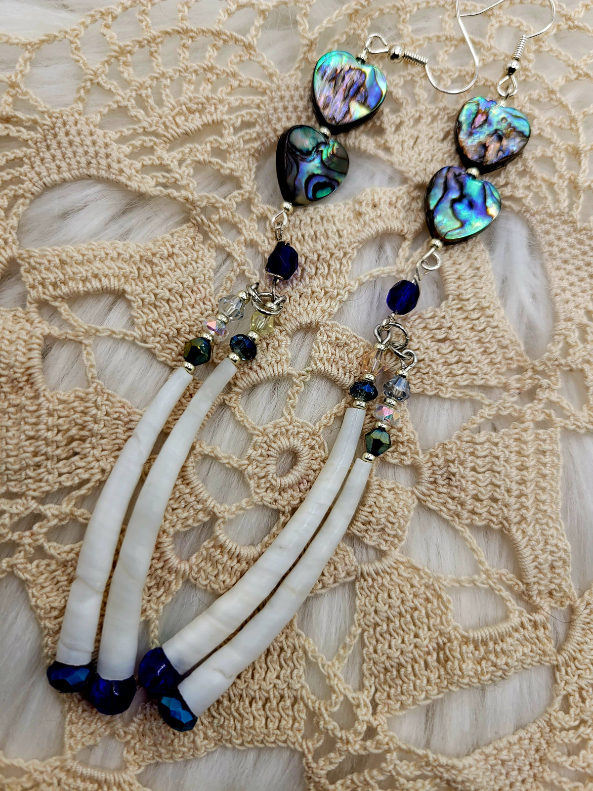 Stacked heart abalone beads with Dentalium dangles
