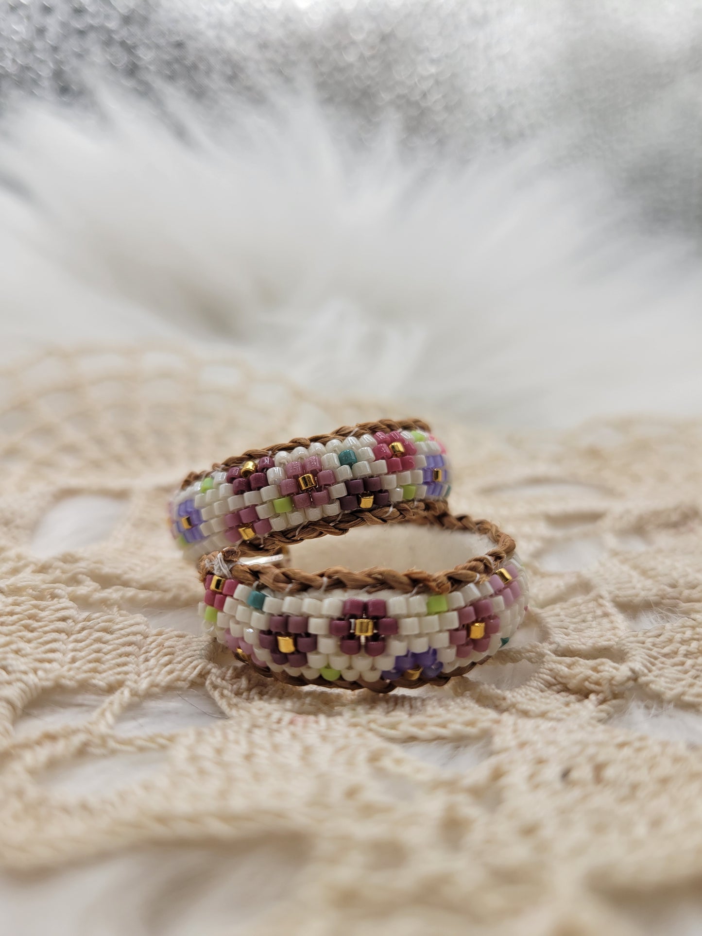Flower beaded hoop earrings