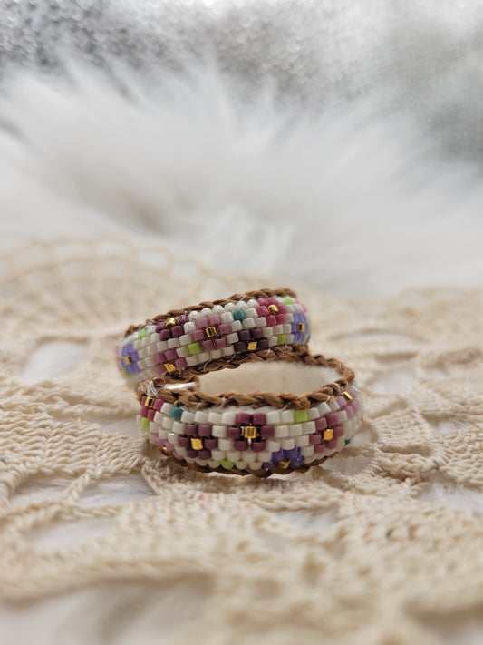 Flower beaded hoop earrings